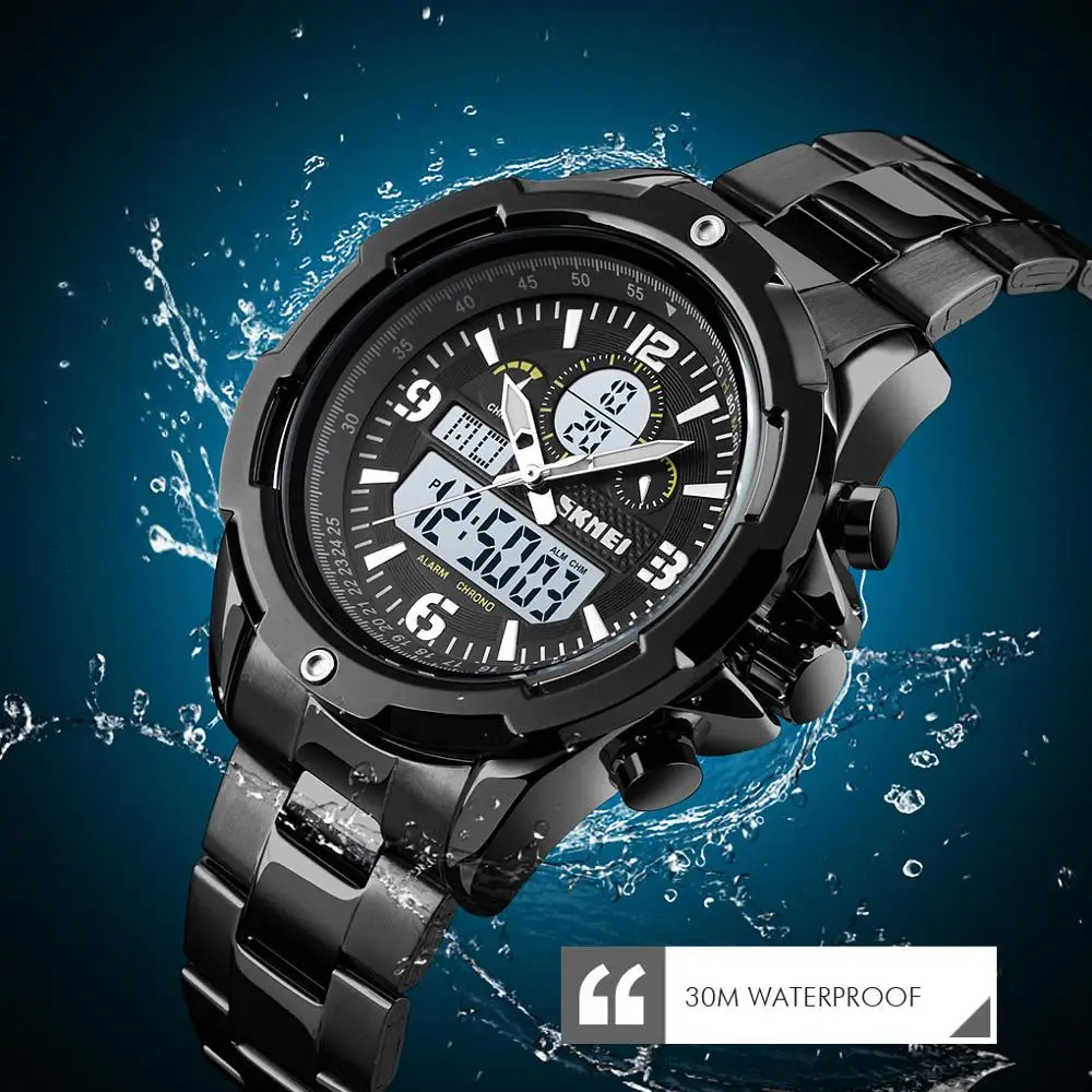 

SKMEI Digital Watch Fashion Men's Watches Stainless steel LED Light Clock Waterproof Wrist Watch relogio montre homme Man Watch