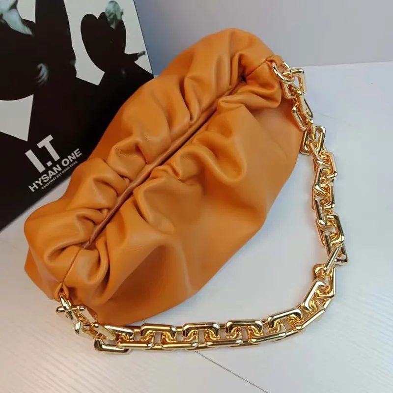 

Genuine Leather Big Chain Envelope Bag 2020 Famous Brand Designer New Pouch Voluminous Round Shape Purses and Handbags Clutches