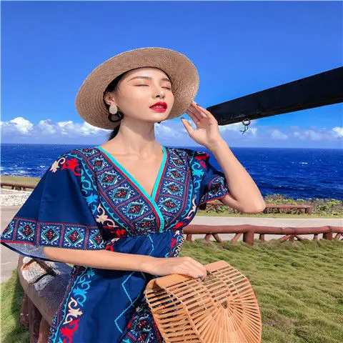 

Thai national style beach skirt women's summer seaside holiday Bohemian long dress beach skirt