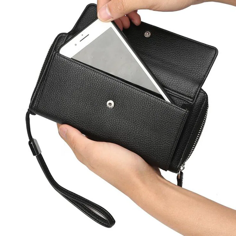 2019 Long Wallet Men Leather Hasp Phone Pocket Large Zipper Wallets Purse Business Card Holder Male Clutch Bag Black | Багаж и сумки