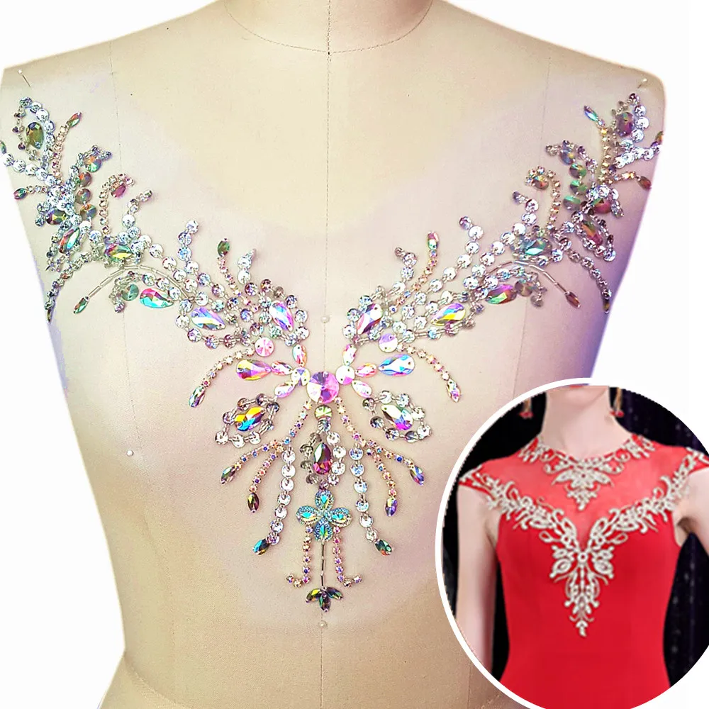 Крыло Феникса V-образный вырез пришивать блестки зеркало Стразы Кристалл бисером