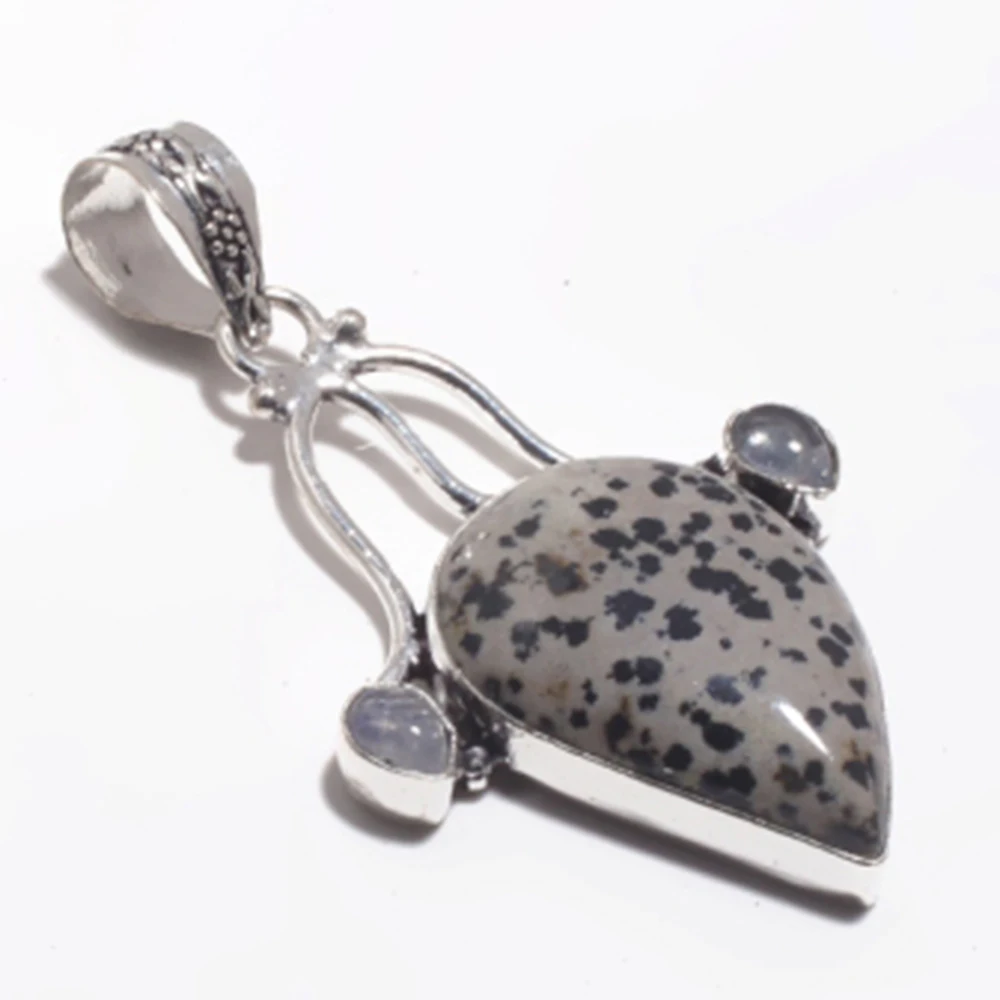 

Dalmatian Jasper Pendant Silver Overlay over Copper , Women Jewelry gift