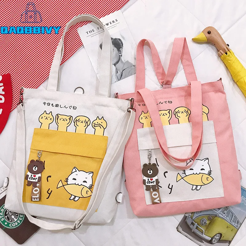 

New Women Canvas Shoulder Bags Foldable Eco Reusable Shopping Bag Cartoon Tote Package Crossbody Bags Girls Traveling Handbag