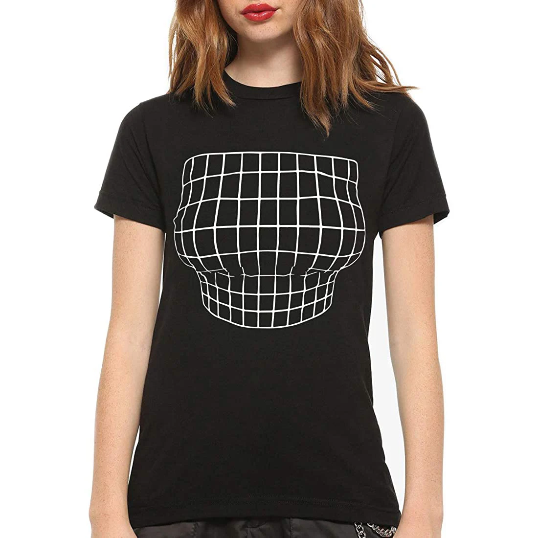 

Women's Funny T-Shirt Magnified Chest Optical Illusion Grid Big Boobs Fashion Tee Shirt Tops