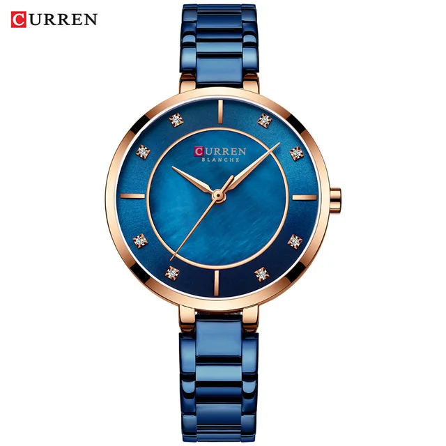 blue Curren женские часы розовое золото Топ бренд класса люкс Женские Кварцевые водонепроницаемые женские наручные часы женские часы для девочек - Цвет: blue