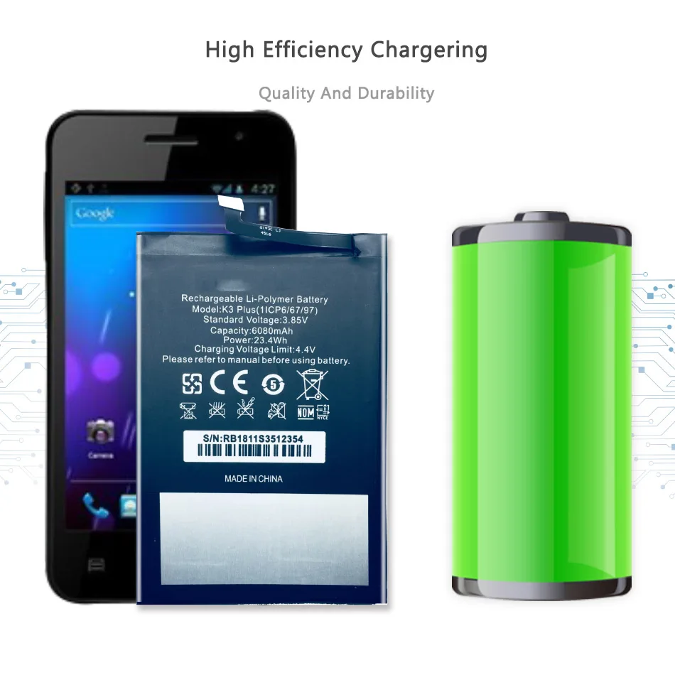 

6080mAh For OUKITEL K3 Plus Mobile Phone Replacement Battery + Free Tool