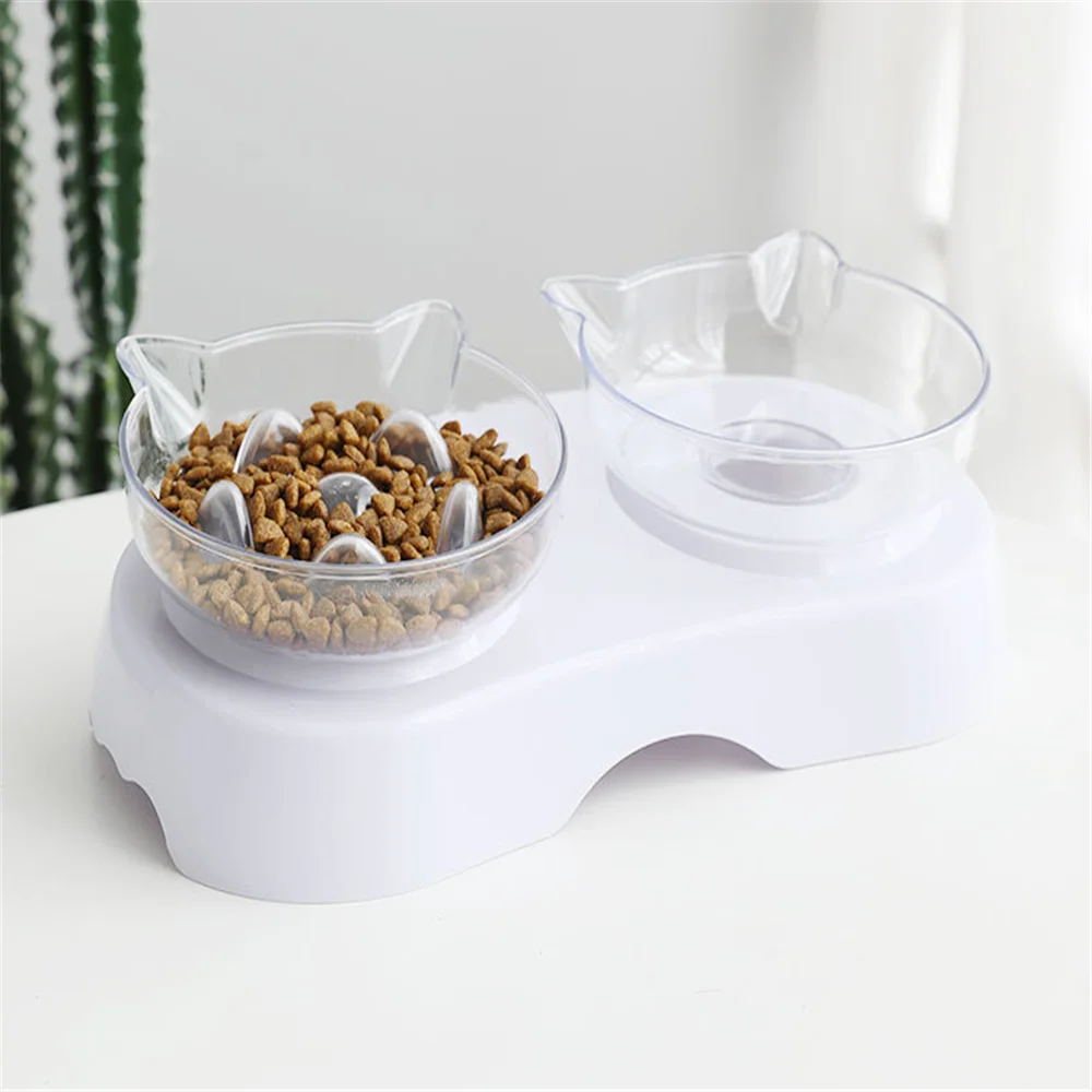 Non slip Кошачьи миски с двумя чашами рельефными стенд Еда воды для кошек кормушки
