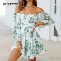 2021 summer dress womens clothing one neck green print dress sexy leaky back casual ladies short skirt vestidos