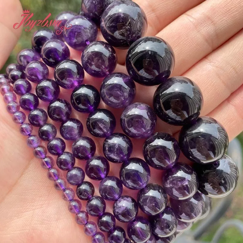 

Smooth Round Amethysts Purple Crystal Natural Stone Loose Beads for DIY Charms Accessories Necklace Bracelat Jewelry Making