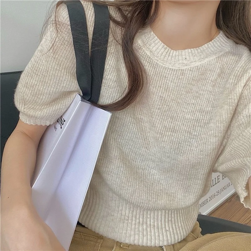 

Women's New Green Short Sleeve Elegant Casual Silk T-shirts Summer Thin Short Slim Waist Bottoming Tshirt 2021 Female Sweet Tops
