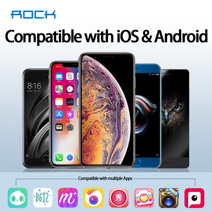 

ROCK Selfie Stick Tripod With Bluetooth Remote For iOS iPhone Android Cell Phone Rechargeable Retractable Rotatable Alloy Metal