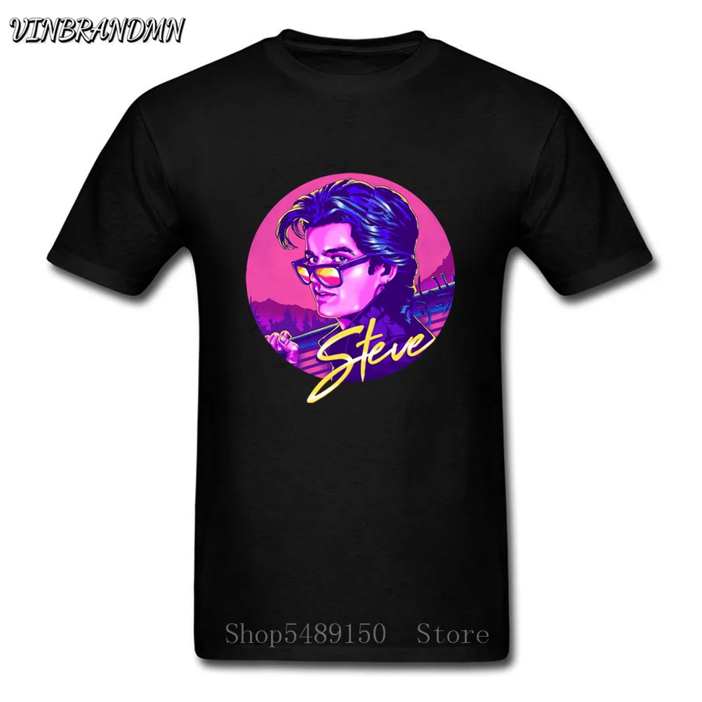 Stranger Things king steve T-shirt Homme American Horror TV Series Novelty Print Men T shirt Top Craft No Fade Black Tshirts | Мужская