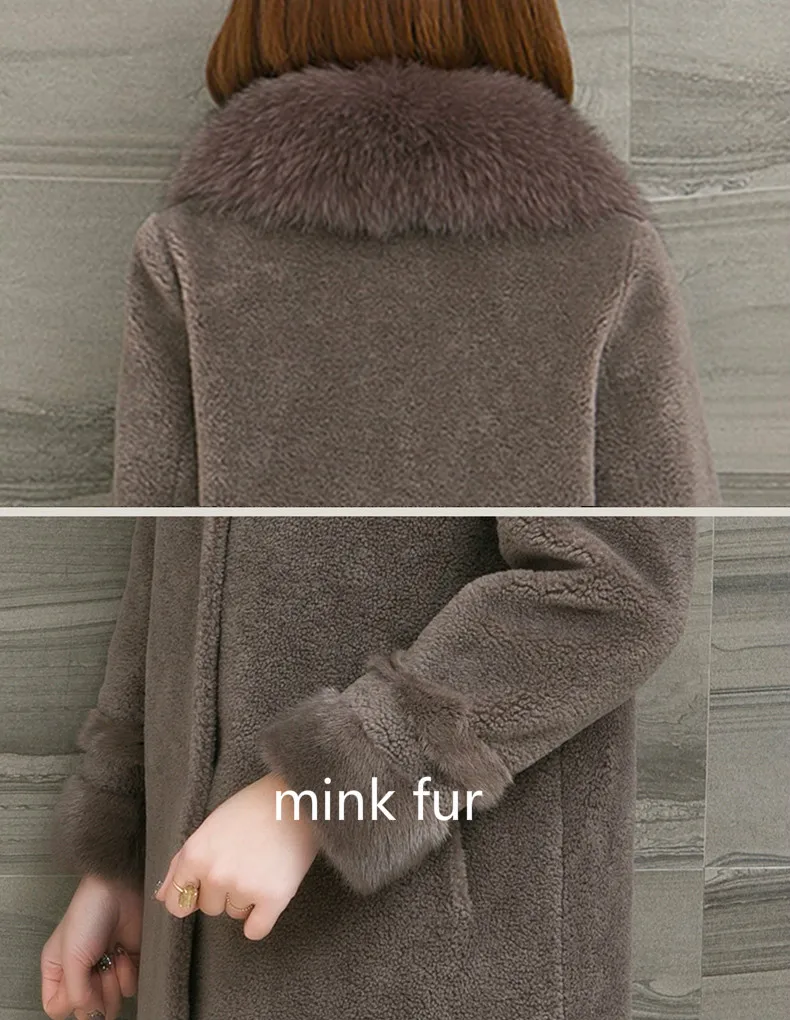 Женское зимнее пальто из натурального меха шерстяное овечьей шерсти с