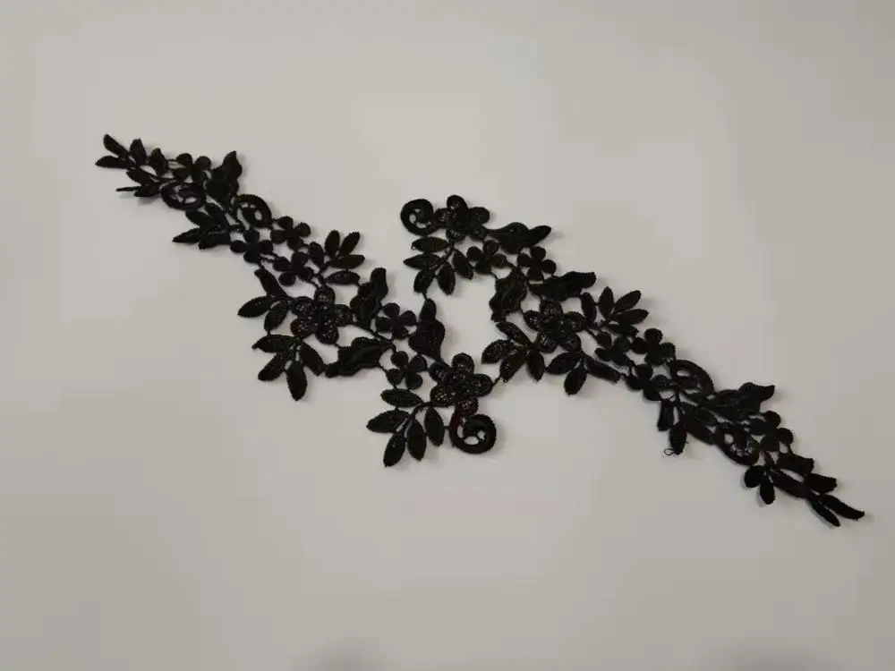 black Заводская цена! 2 зеркальные пары, 16 цветов, Новое поступление, Кружевная аппликация, цветок, швейная отделка, свадебное украшение, 25X8,5 см, BD0258 - Цвет: black