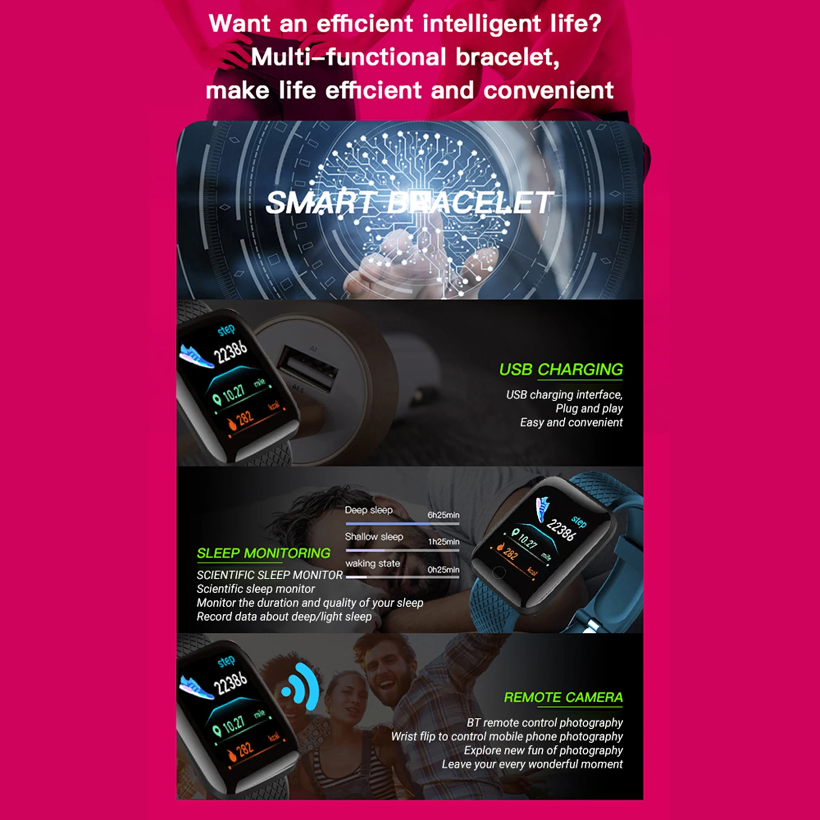 116plus Smart Sports Bracelet 1.44'' TFT Single-touch Screen Fitness/Health Monitor Long Standby IP67 Waterproof Watch |