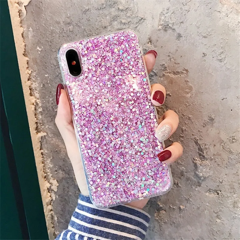 Модный сверкающий блестящий чехол для телефона для Apple iphone 7 8 6 6S Plus 8Plus Мягкий силиконовый милый женский чехол для iphone X 5 S 5S SE