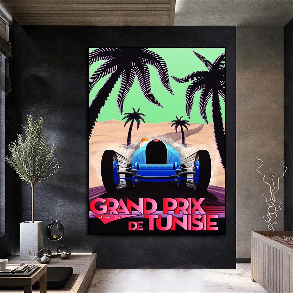

1933 Grand Prix Of Tunisie Race Car Vintage Poster Print On Canvas Painting Home Decor Wall Picture For Living Room