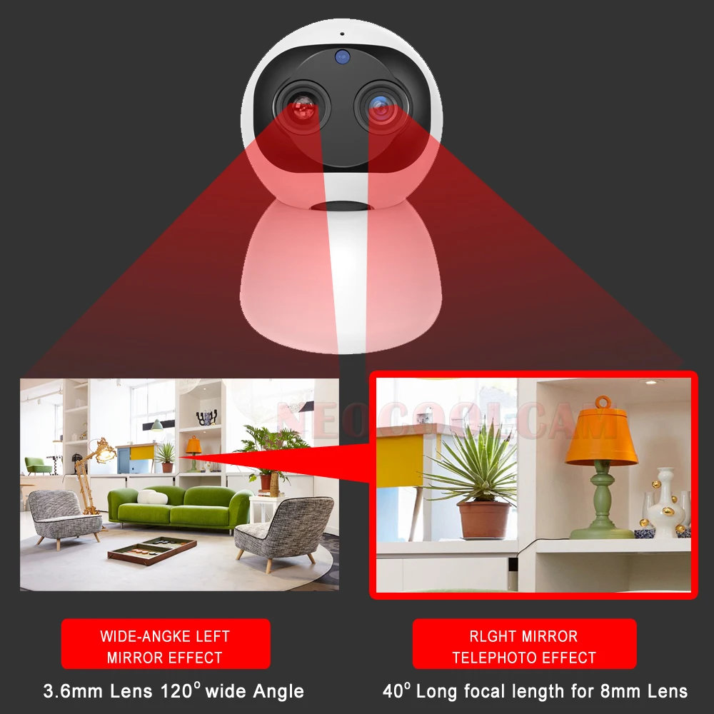 Камера домашняя с двойным объективом HD 1080P PTZ Wi-Fi 10-кратный зум 2K беспроводная ии