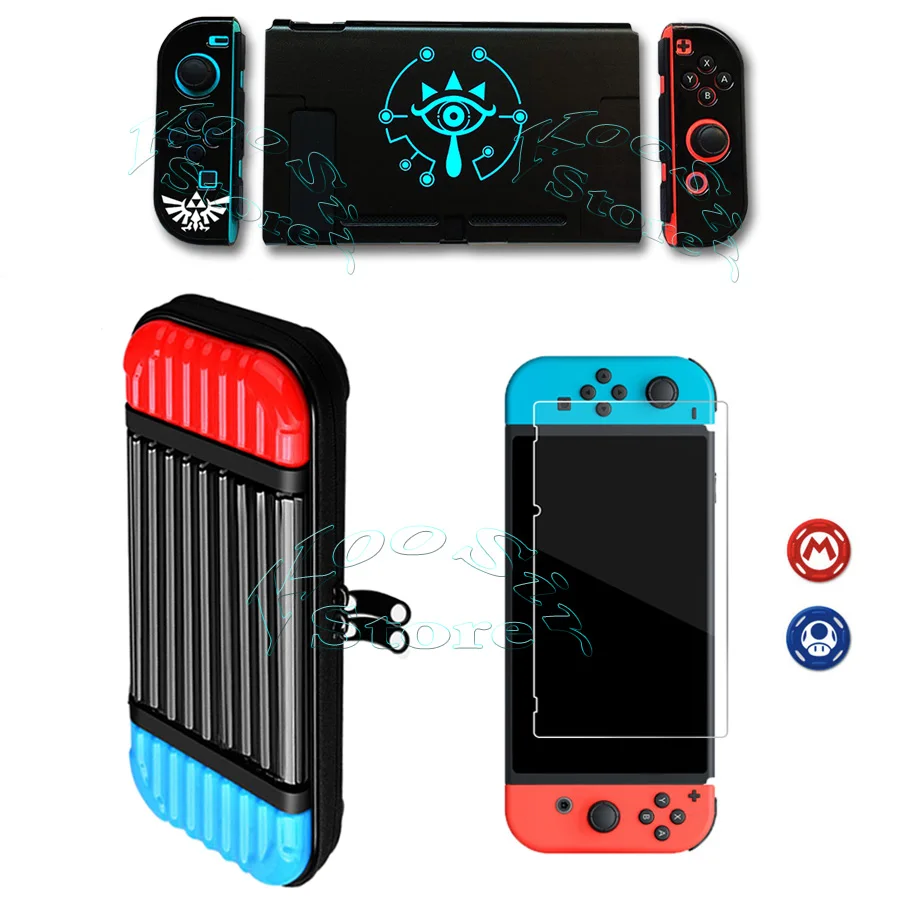 5 in 1 Kit Жесткий чехол для nintendo s, сумка для переноски, защитная стеклянная пленка Nitendo Switch, цветная оболочка для nintendo Switch - Цвет: 5 in 1 Kit