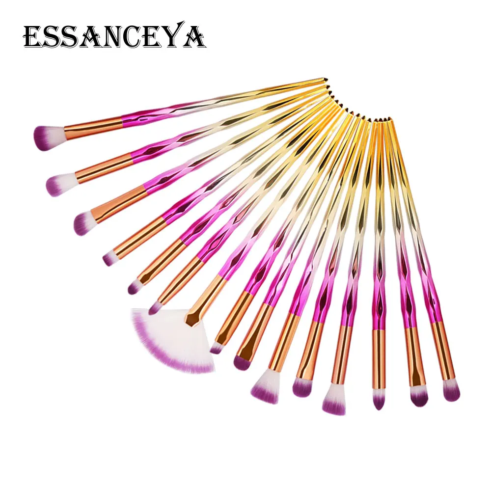 15pcs ESSANCEYA 10/15 шт алмазные Косметические кисти для макияжа Фонд вентилятор косметическая пудра для бровей губ кисть для теней для век макияж кисти набор инструментов - Handle Color: 15pcs