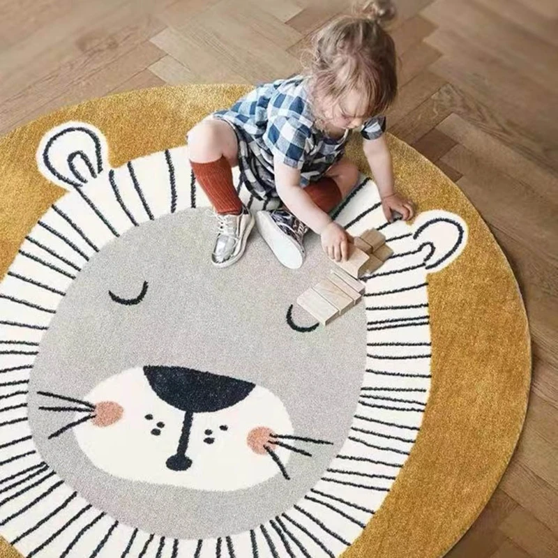

Baby Play Mat Crawling Carpet Kids Room Floor Rug Round Cartoon Lion Printed Pad
