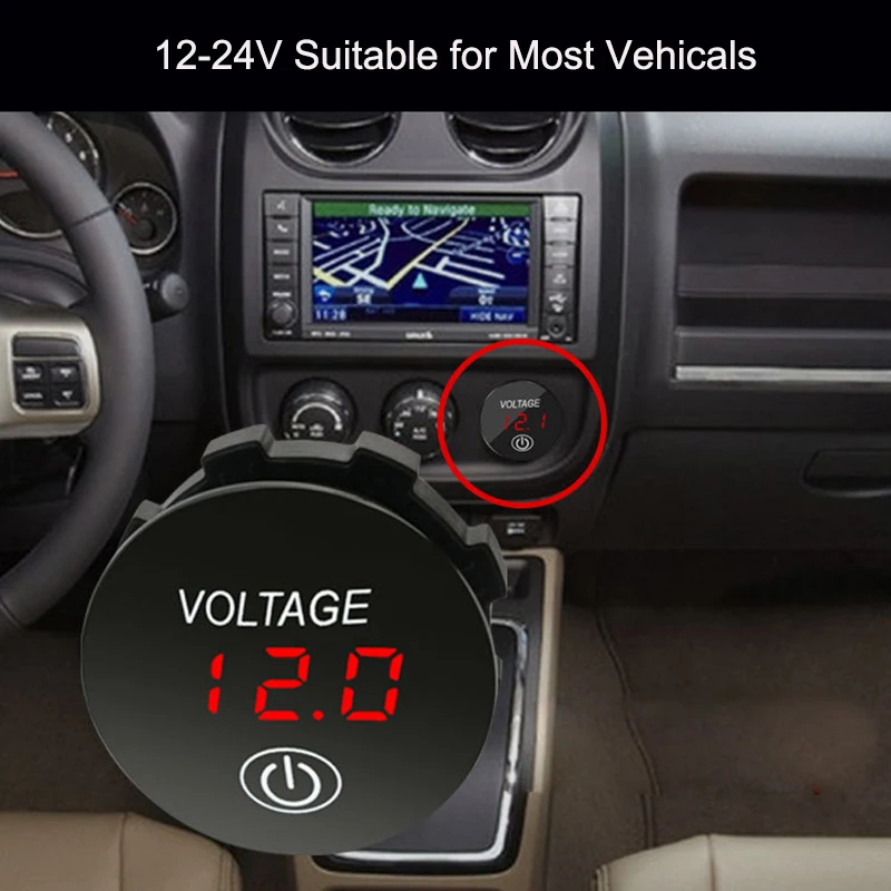 12V/24V Voltage Gauge with Touch Switch LED Digital Display Waterproof Car Voltmeter for Boat Marine Truck Motorcycle | Автомобили и