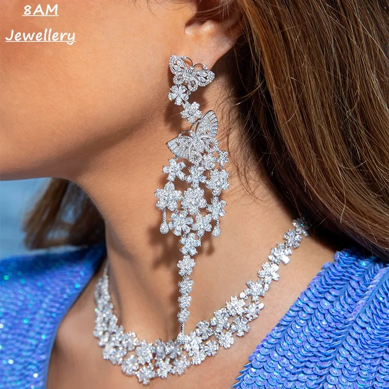 Марокко стиль чистого серебра модная Асимметричная бабочка цветок серьги