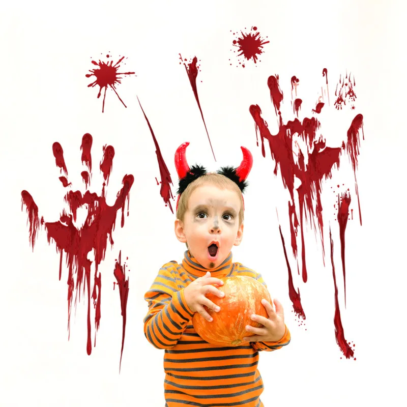 

2021 Horror Bloody Handprint Halloween Stickers Floor Wall Door Window Decal Stickers Halloween Decoration for Home DIY Props