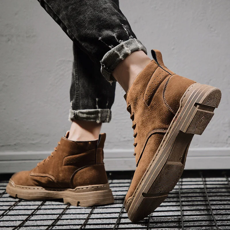 

Men Boots PU Outdoor Snow Ankle Boots Male Lace Up Anti-slip Booties British Sneakers Plus Size Zapatos De Hombre