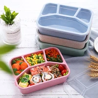 wheat straw lunch box japanese style lunch box students 4 grid food container microwave split office workers food box