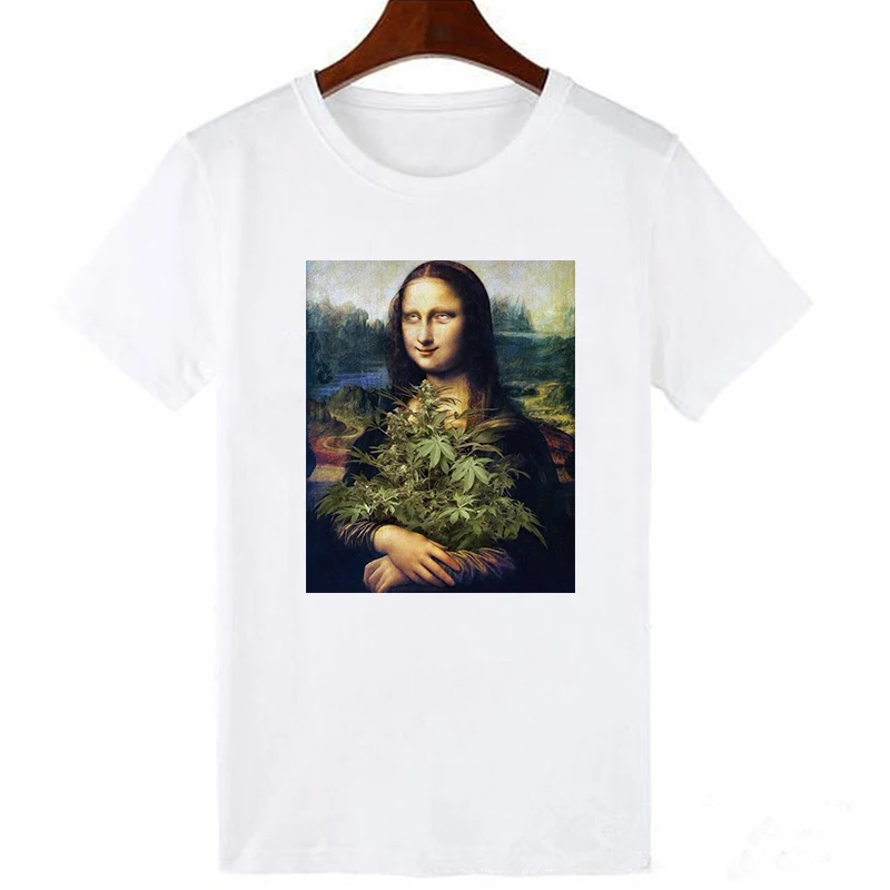 Lei SAGLY Mona Lisa smokes женские футболки художественная картина маслом Harajuku Эстетическая ulzzang негабаритная футболка Корейская одежда - Цвет: 19bk185-white