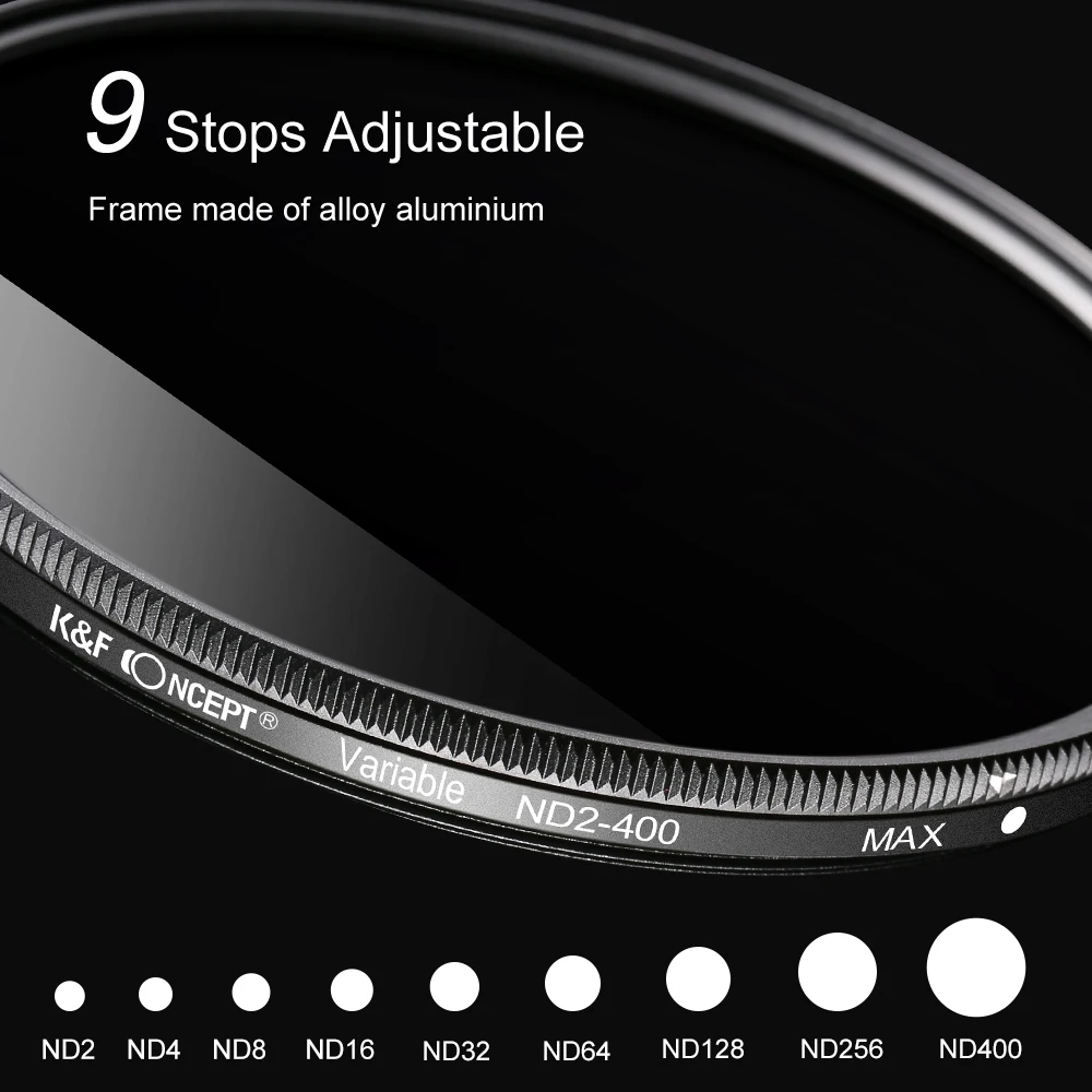 K&ampF Concept ND Fader Variable Neutral Density Adjustable ND2 to ND400 37-82mm 49mm 52mm 67mm 77mm 82mm Filter for Camera Lens |