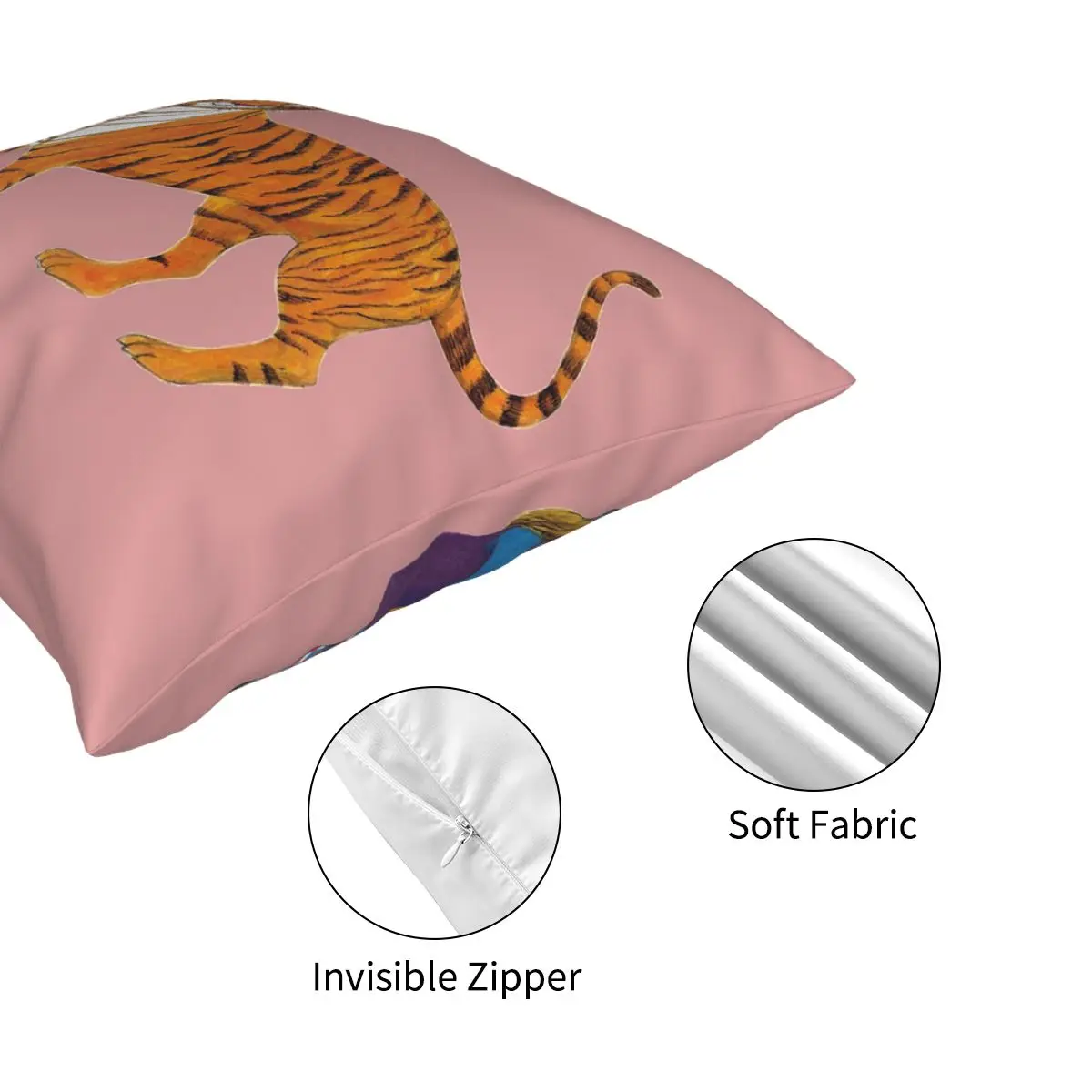 

The Tiger Who Came To Tea Square Pillowcase Creative Zipper Decorative Throw Pillow Case for Bed Cushion Cover 45*45cm
