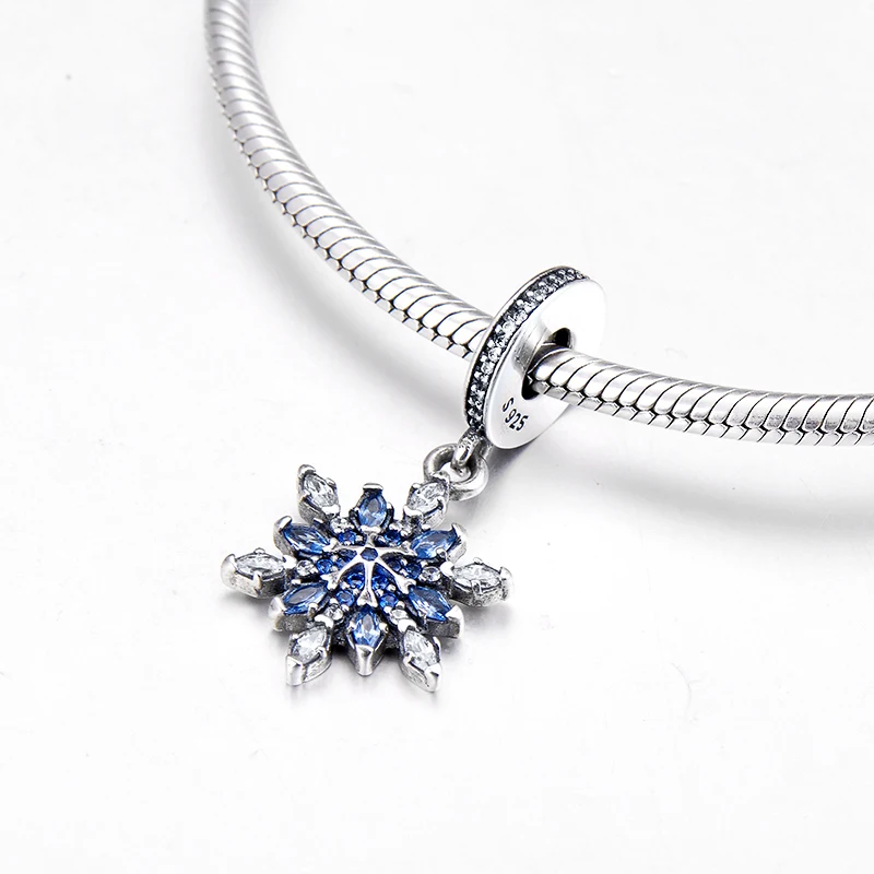 Новая красивая снежинка из стерлингового серебра 925 пробы голубой прозрачный CZ