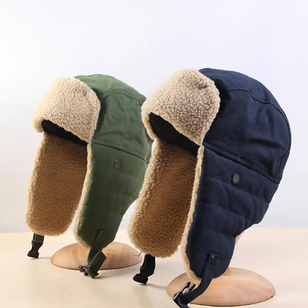 New Fleece Bomber Hat Winter 2021 Autumn Warm Wool Fur Russian Ushanka Hats With Ear Flap Pilot Trapper Cap Earflap Snow | Аксессуары