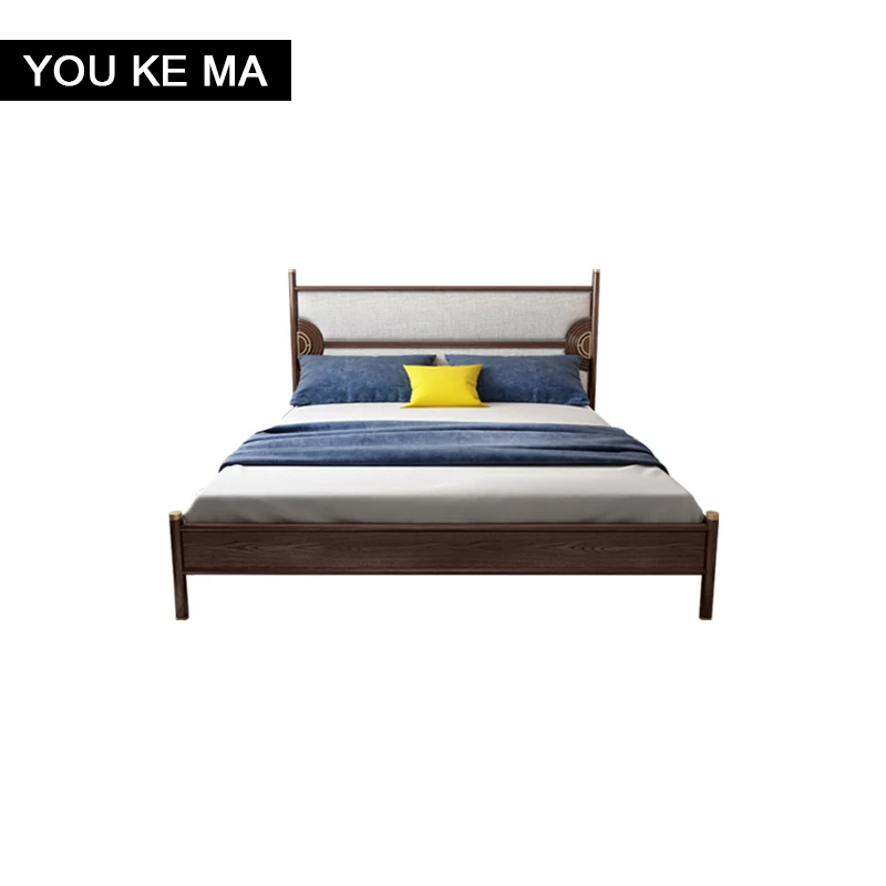 

Новая однотонная деревянная кровать в китайском стиле, Современная высококлассная кровать люкс для хозяйской спальни, Мягкая тканевая сум...