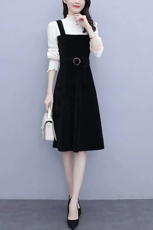 

COIGARSAM 4XL Plus Size French Style Patchwork Women dress New Spring Dresses Black 8008