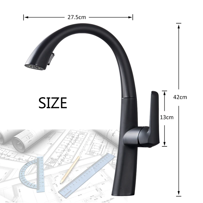 Matte Black Pull Out Kitchen Faucet Chrome 360 degree rotating Elegant Kitchen Sink Faucets Dual water modes Hot Cold Mixer Tap