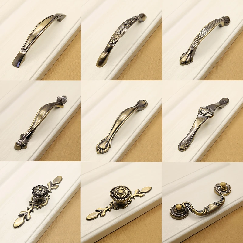 

1Pc Bronze Door Handles Drawer Pulls European Modern Durable Zinc Alloy Elegant Design Vintage Kitchen Cabinet Furniture Handles