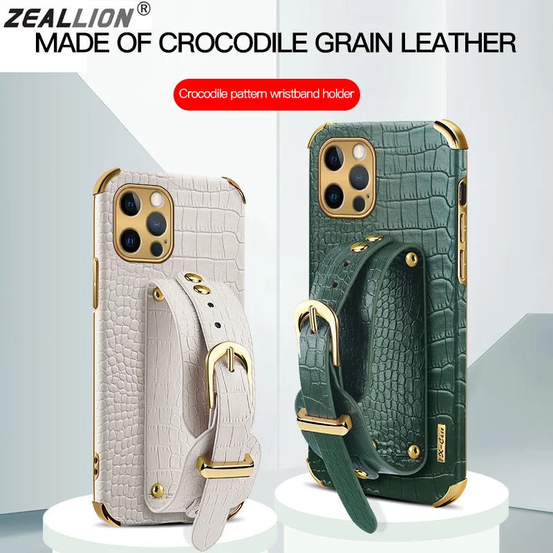 

Zeallion Crocodile PU Leather Strap Holder Case For iPhone 12 Mini 11 Pro Max XR X XS Max 7 8 Plus SE 2020 Phone Cover