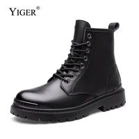 yiger mens martins boots british style korean tooling boots genuine leather casual ankle boots motorcycle retro mens boots