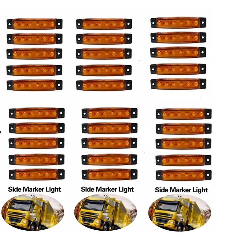 30 pcs amber 12/24V 6 светодиодный красный+ белый+ желтый прицеп пикап Боковые указатели поворота Габаритные светильник грузовик Грузовые автомобили автобус оформление Боковой габаритный фонарь - Цвет: 30 pcs amber