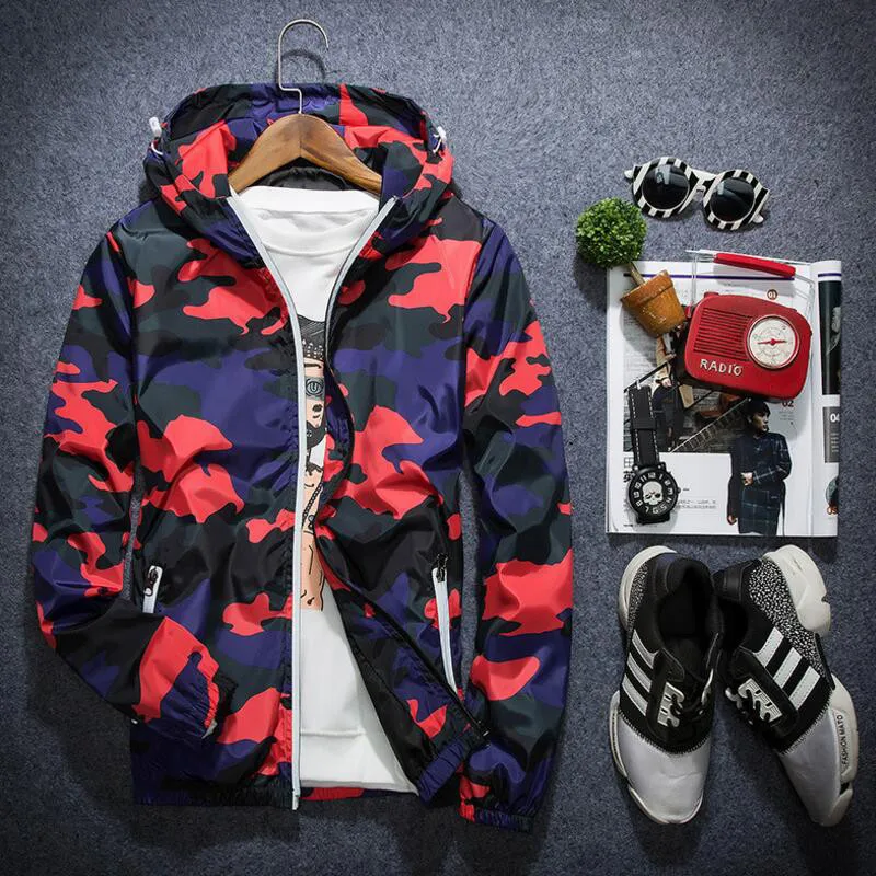 

Men's Hooded Luminous Zipper Coats Spring Autumn Men Jacket Fashion Spring Men Brand Camouflage Jackets Casual Mens Coat