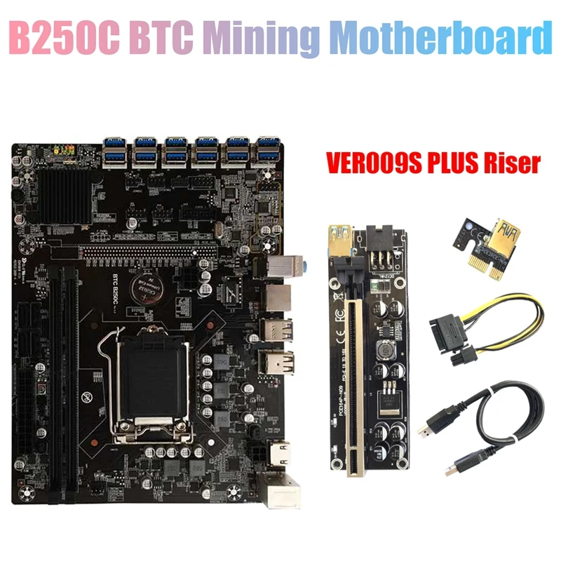 

Материнская плата B250C для майнинга BTC + переходник 009S Plus 12xpcie на USB3.0 слот GPU LGA1151 поддержка DDR4 RAM, материнская плата для настольного ПК