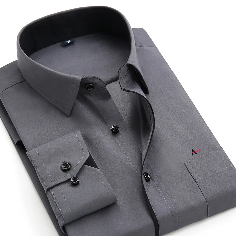 2021 Reserved Aramy Fashion twill solid color long-sleeved stitching square neck slim fit soft and easy-care men's formal shirt