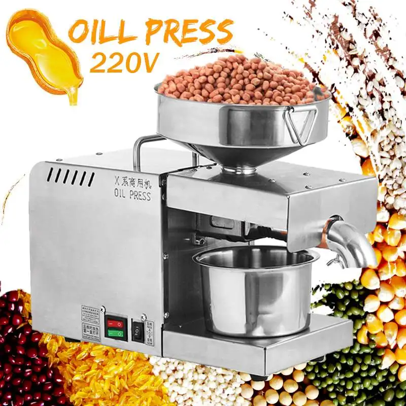 

220V Oil Press Machine Small Business Equipment Machine Stainless steel oil pressure Peanutss Sesame Nut Oil extractor EU Plug