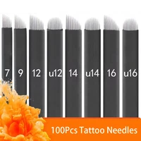 100pcs nano black 0 18mm u shape 12u 14u 16u 18u 21u microblading needles for permanent makeup supplies manual eyebrow blades