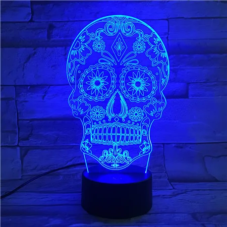3D Lamp The Skull 7 Color with Remote Colorful Present for Children Bright Base Touch Sensor Led Night Light Hologram | Лампы и