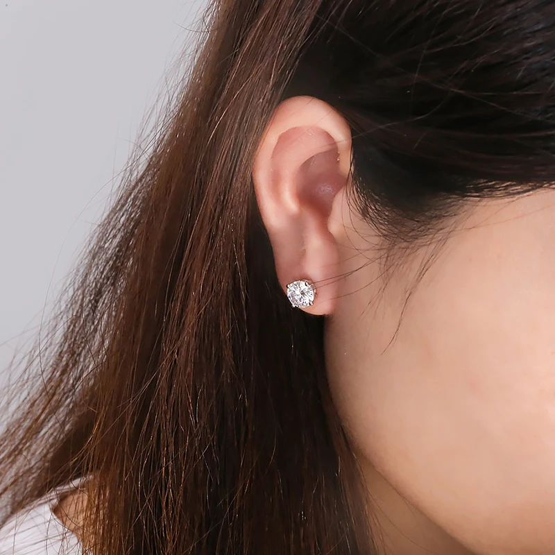 Boucles d'oreilles en Moissanite pour femme et fille, bijoux en plaqué or 18 carats, coupe ronde Simple, 2ct, cadeau assorti