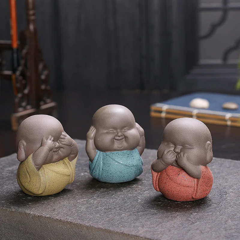3 шт. мини статуи Будды монахи Декоративная скульптура керамическая статуэтка